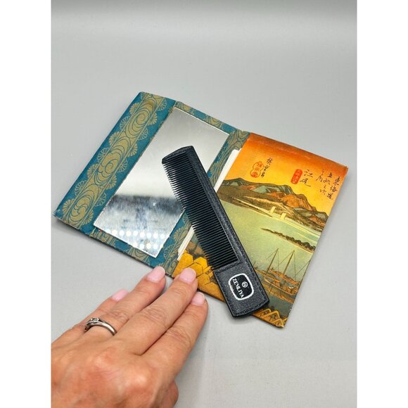 Vintage Zemliya Rice Paper Japan Pocket Mirror Comb Compact Collectible Souvenir - Picture 4 of 7